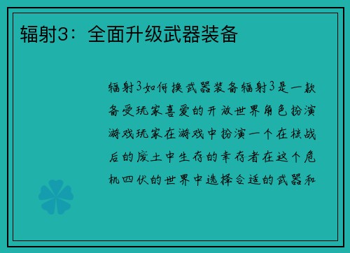 辐射3：全面升级武器装备