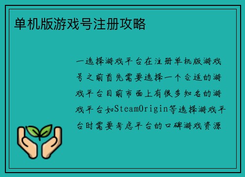单机版游戏号注册攻略